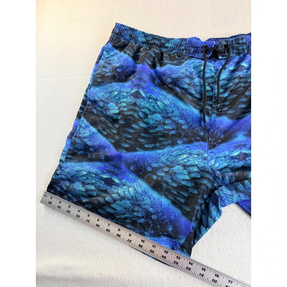 Reel legends Blue School of Fish Graphic Print Swim Trunks Board Shorts Mens XL